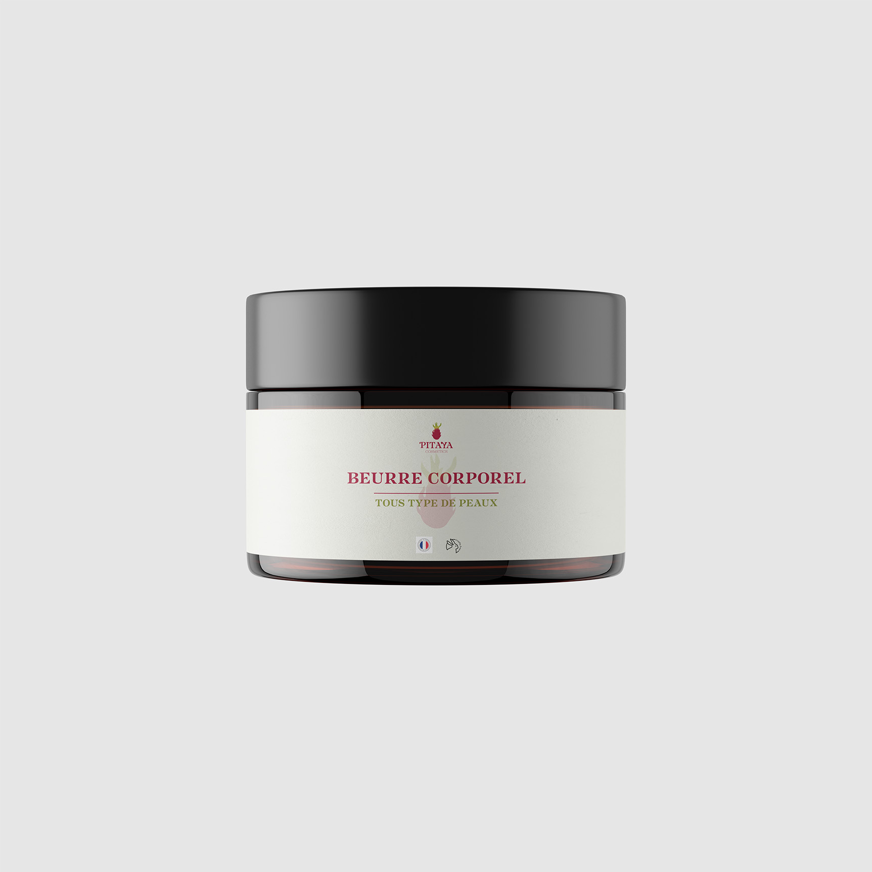 Mockup packaging beurre corporel Pitaya Cosmetics identité visuelle cosmétique