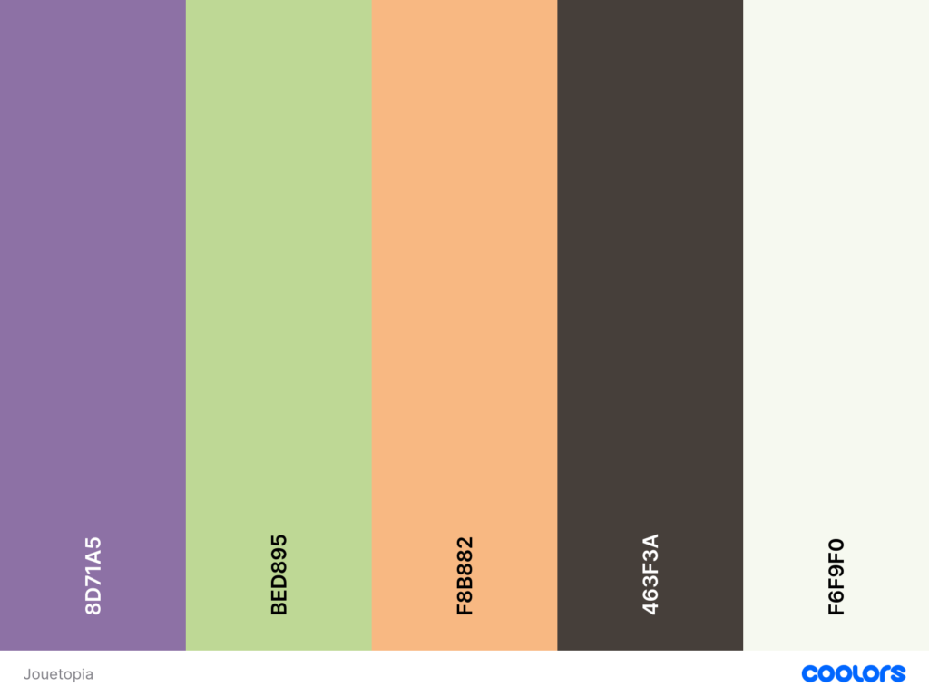 Palette de couleur Jouetopia identité visuelle