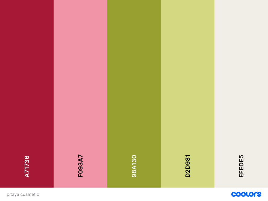 Palette de couleur Pitaya Cosmetics identité visuelle