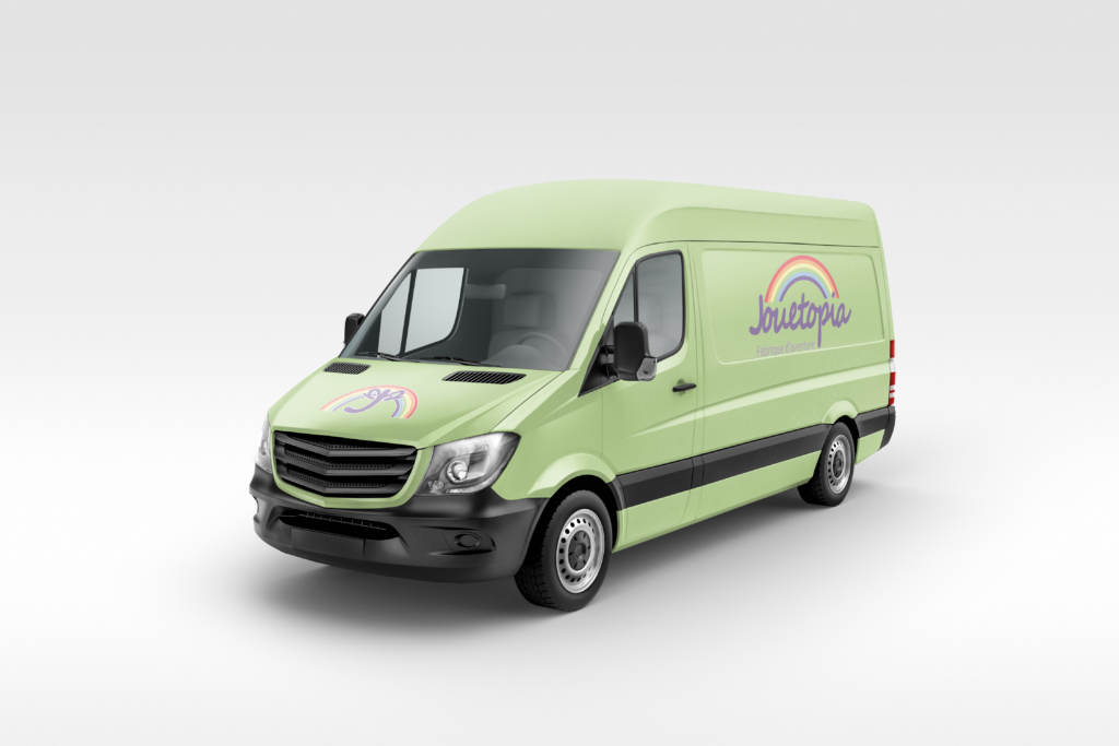 Mockup camion Jouetopia identité visuelle graphiste freelance Ophélie Carvalho